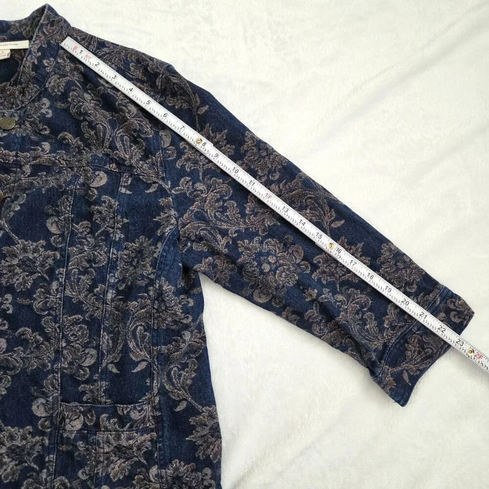 Y2K Floral Tapestry Denim Jacket Size 12 Blue‎ Boho Hippie Indie Western Vintage